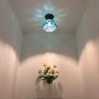 Tiffany Ceiling Lights Fixture 8"W*8"D*8"H Blue Stained Glass Crystal Glass 1-Light