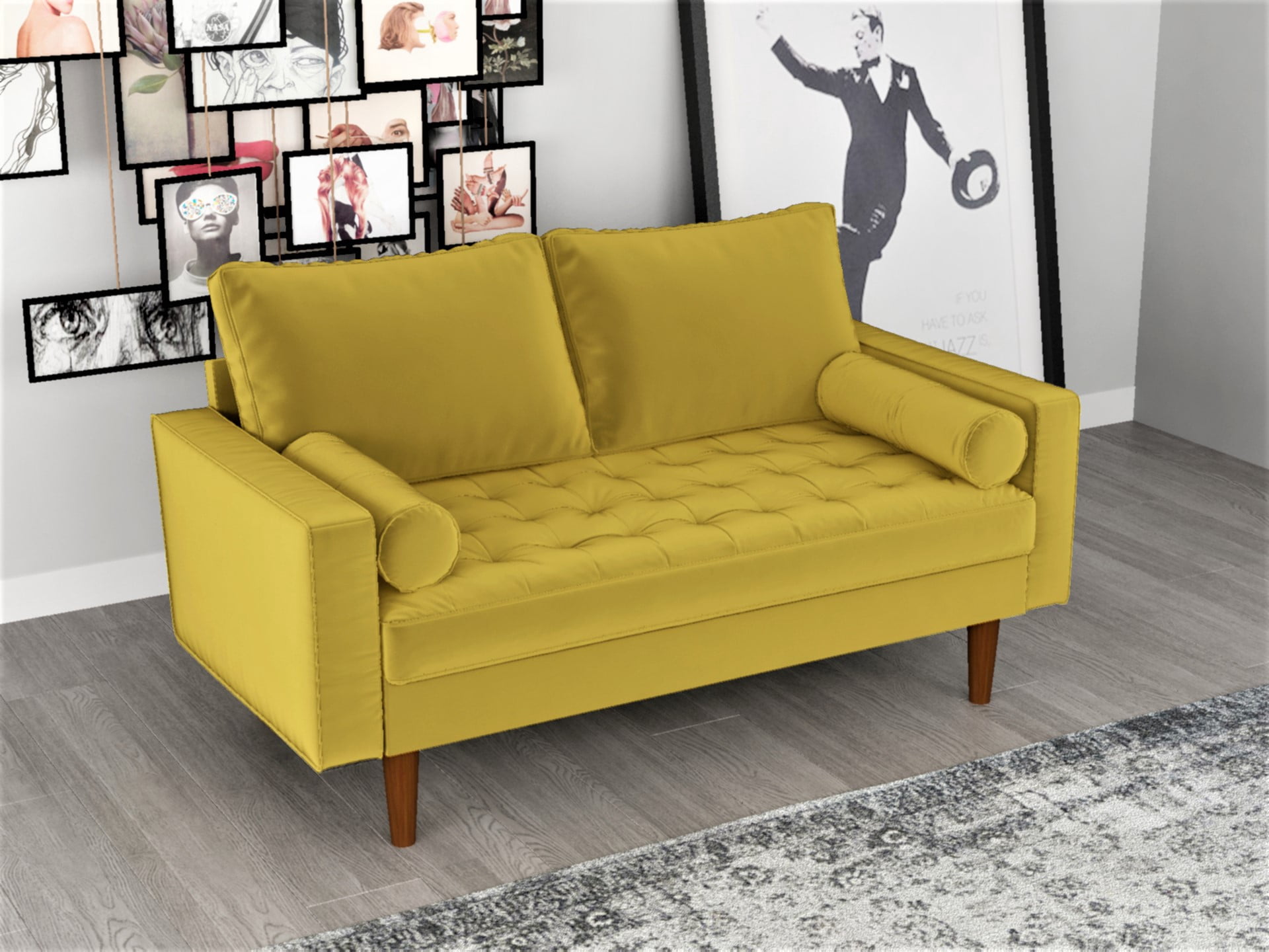 US Pride Furniture Mac Velvet Loveseat, Goldenrod