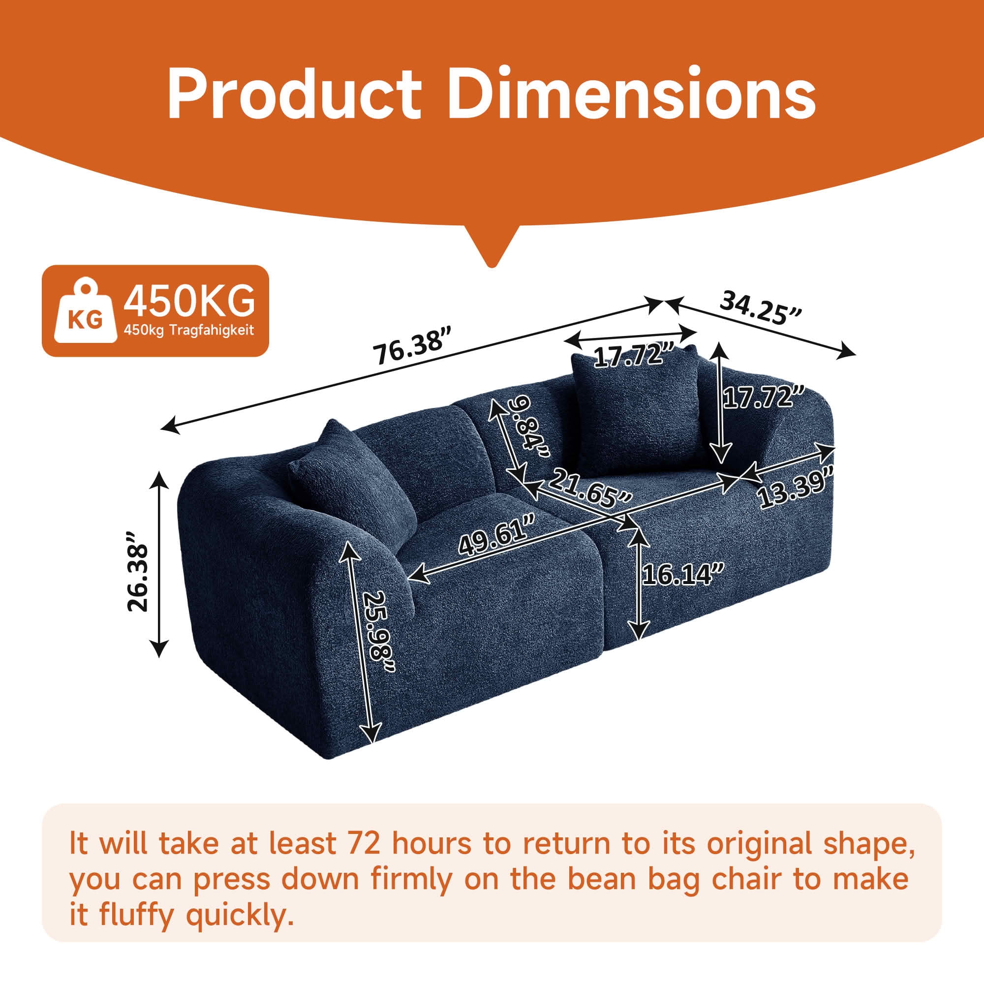 MAYEERTY Modern Velvet Loveseat Sofa with Throw Pillows Compact Space-Saving Couch