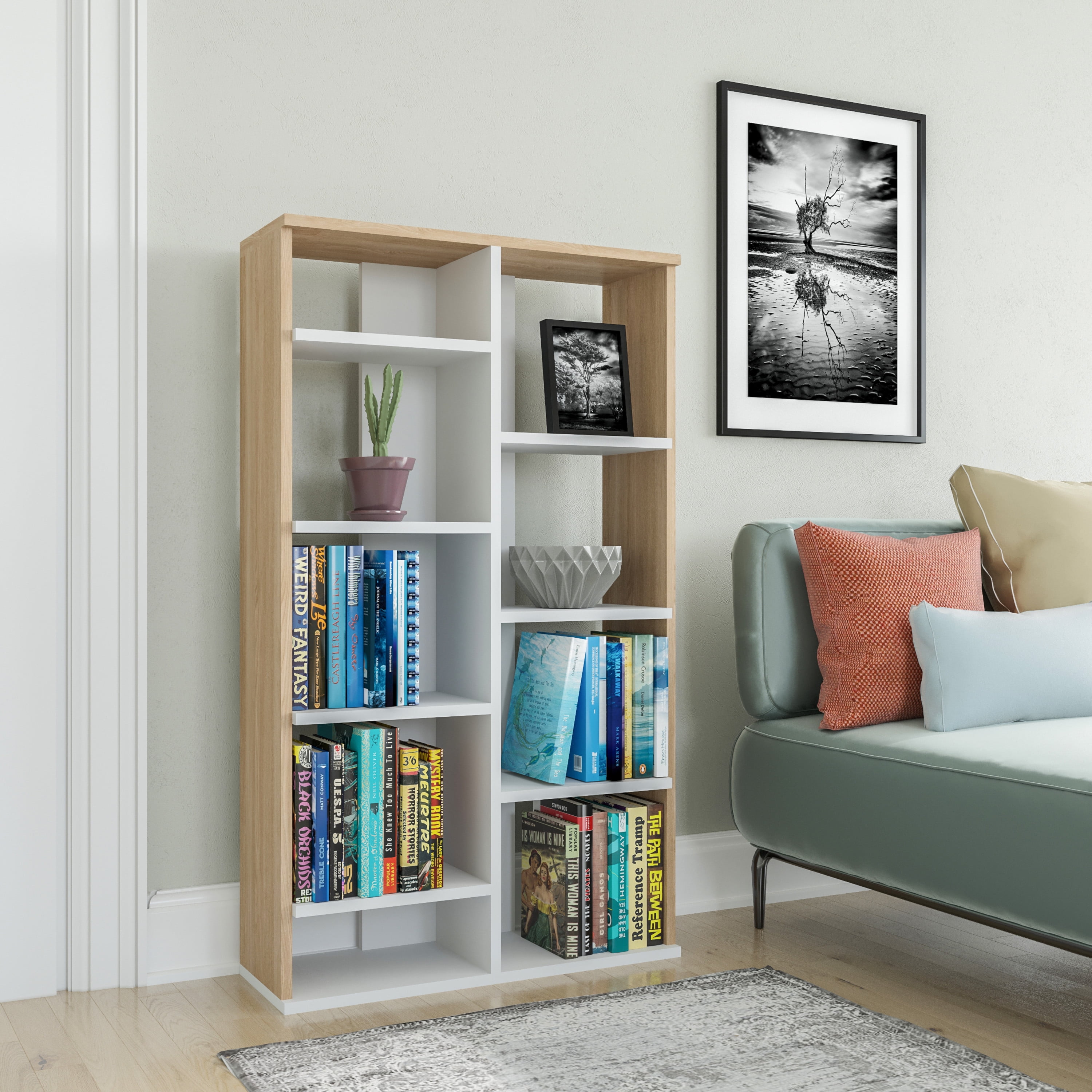 Ada Home Decor Keota Multiple Tier Open Shelf Modern Bookcase, Oak/White
