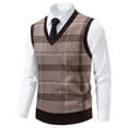 thumbnail image 2 of SERTG Men's British Checkered Knit Vest Fall Winter Jacquard V Neck Sleeveless Stretch Fashion Waistcoat Sweaters(Coffee,XL), 2 of 5