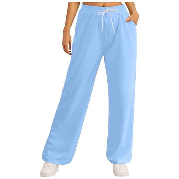 Pantalones de chándal con forro polar para mujer - Pantalones de jogging de cintura alta y pierna ancha con bolsillos - Poliéster y spandex para hacer ejercicio/uso informal