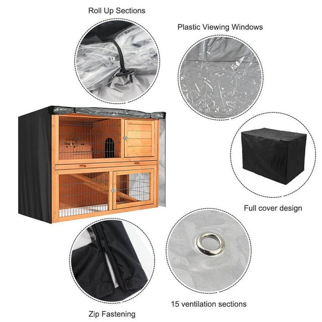 Maoww Rabbit Hutch Cover Double Decker Breathable Pet Bunny Cage Portable Dustcover Ventilation Protector Protective Sheath Outdoor Grey