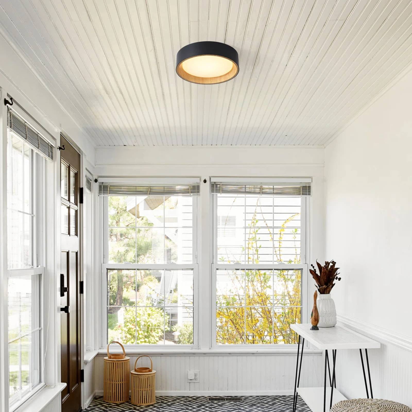 Modern Wood Grain LED Flush Mount Ceiling Light, Dimmable 3CCT 3000K-5000K, 25W 1000LM