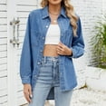 thumbnail image 2 of ZJXFGS Women's Denim Shirts Oversized Button Down Jean Shirts Shacket Ripped Distressed Coat for Women Blue XL, 2 of 8
