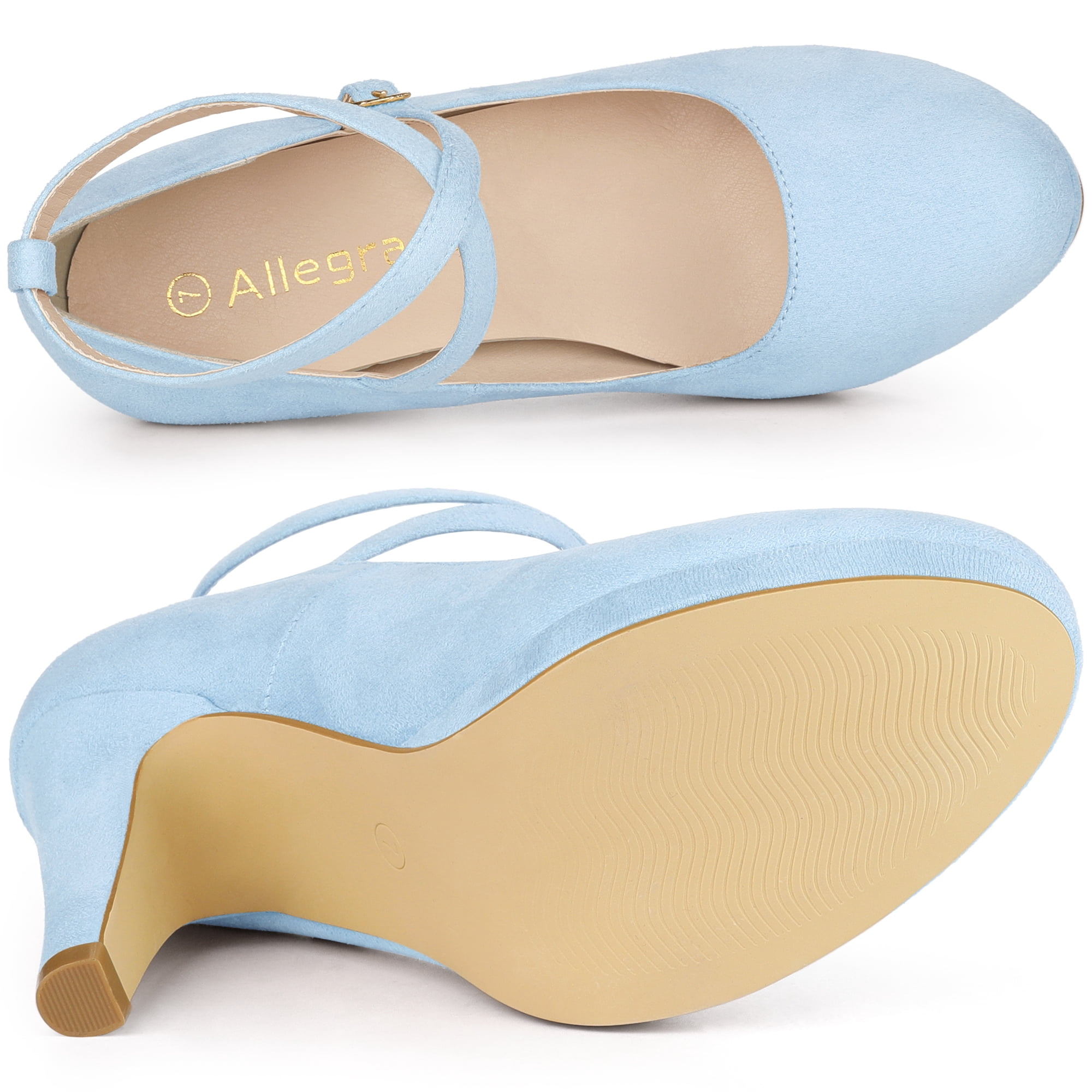DARING DIVA Women's Platform Cross Strap Stiletto Heels Mary Jane Pumps Light Blue 8