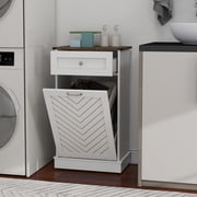 ELECWISH Kitchen Tilt Out Trash Can Cabinet Freestanding Trash Bin Holder Storage Drawer Waste Bin-Wooden Recycling Trash Cabinet,White