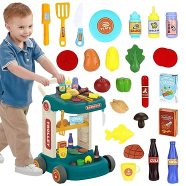 Kids Food Shopping Cart Toy Sets, Pretend Play Kitchen Accessories Toys Set, Educational Toys for 3  Years Boys/Gir