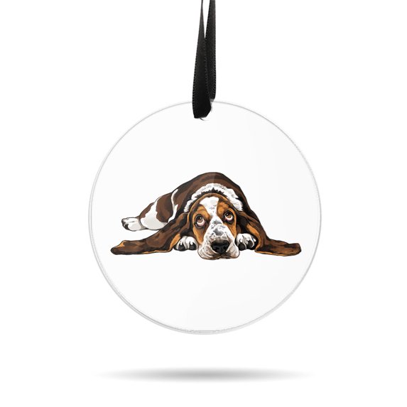 WIRESTER Large 3 inch Acrylic Ready to Hang Ornament, Hanging Ornaments for Christmas Tree Holidays Party Home Office Xmas Tree Decoration Gift - Basset Hound Dog Lying Down Looking Up
