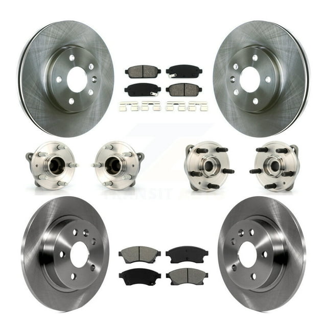 Transit Auto Front Rear Hub Bearings Assembly Disc Brake Rotors and Semi-Metallic Pads Kit (10Pc) for Car 2011-2012 Chevrolet Cruze - Left Right Side (Driver Passenger) KBB-109721
