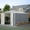 thumbnail image 3 of LZBEITEM 10 x 12 ft. Outdoor Storage Shed with Floor Frame Kit, Galvanized Steel Garden Shed, Metal Tool Sheds with Double Lockable Doors for Backyard Patio Lawn, Gray, 3 of 10
