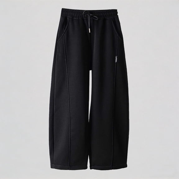 Krdevn Kids Unisex Baggy Casual Pants Drawstring Waist Solid Color Straight Leg Sports Trousers,12-13 Years