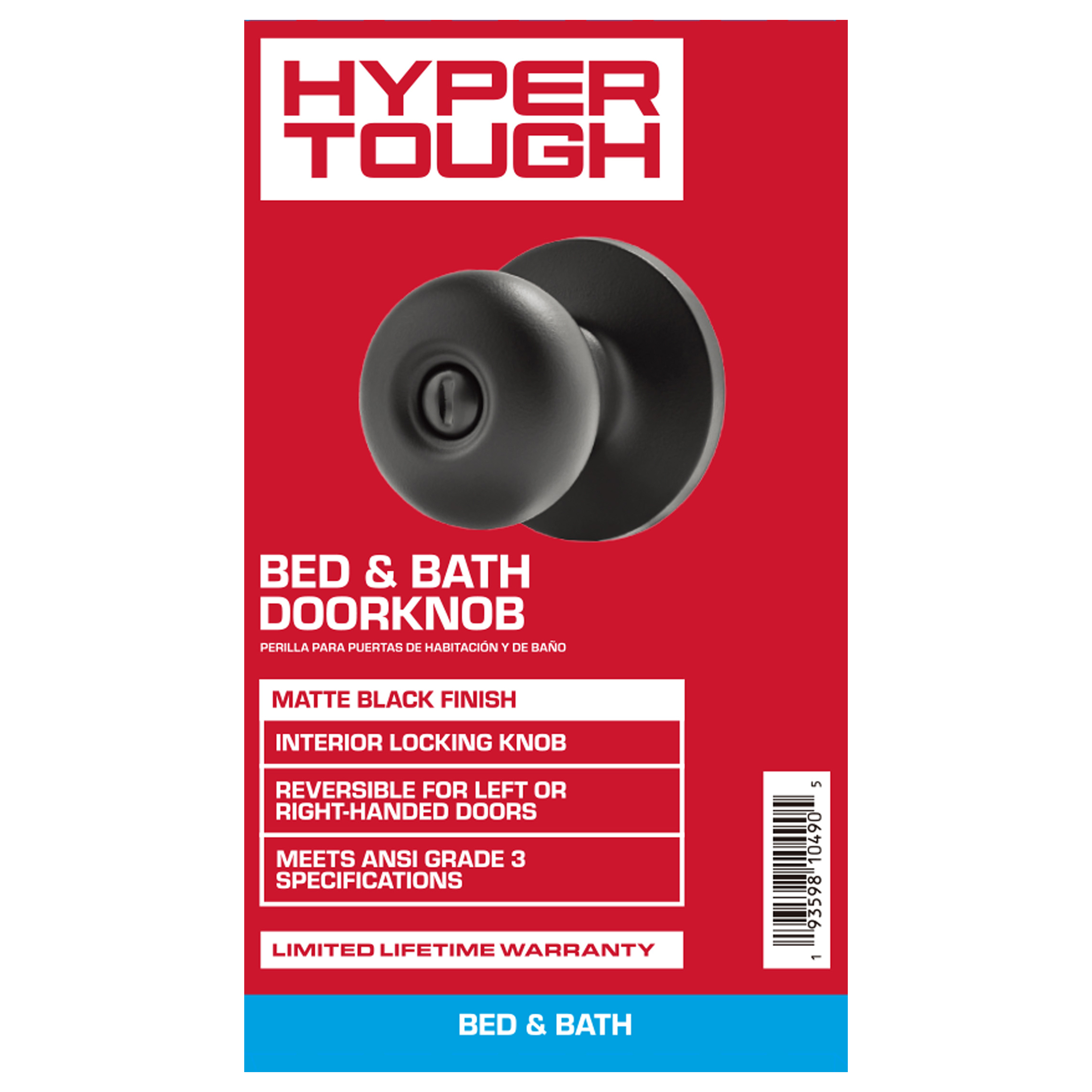 Hyper Tough Privacy Bed & Bathroom Mushroom Doorknob, Matte Black photo 3
