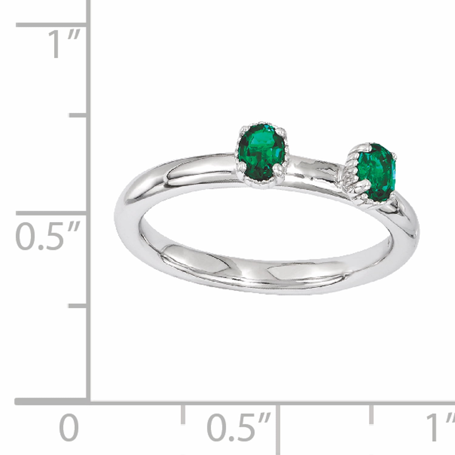 Created Emerald Sterling Silver Two-Stone Ring