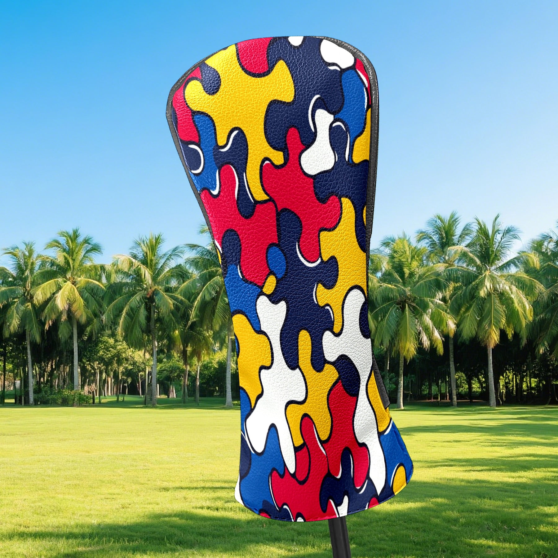 Golf Club Covers PU Leather Waterproof Head Covers for Fairway Woods Hybrids Puzzle Pieces