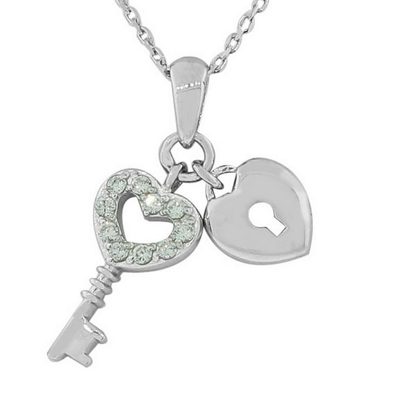 925 Sterling Silver White Heart Padlock Pendant Necklace with Chain