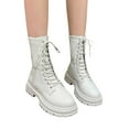 thumbnail image 6 of UngA Women's Combat Boots Lace-up Mid-calf Boots Military Winter Woman Boots White,Size 6.5, 6 of 7