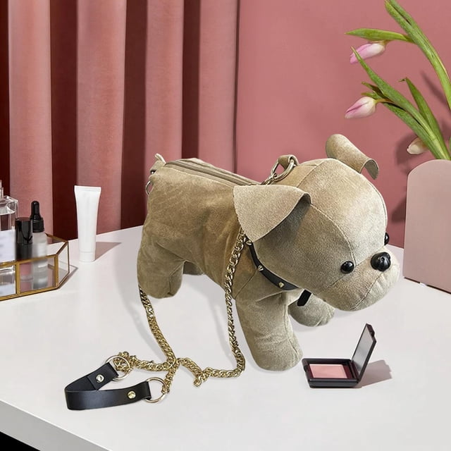 bolsa con forma de perro francés, creativa, divertida y encantadora para fiestas al libre y viajes. Marrón