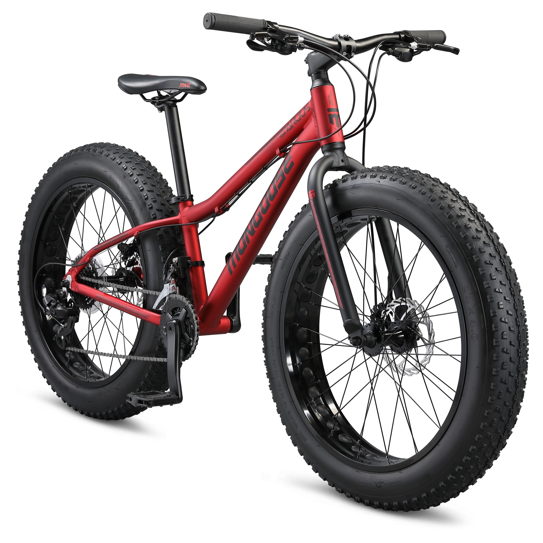 Mongoose Argus Trail Fat Tire Mountain Bike, 24 Inch Wheels, Ages 10 -15, Red