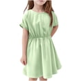 thumbnail image 2 of WRKEKC Girls Dresses Summer Solid Color Short Sleeve Crew Neck Pleated Dress for Girls 6 Months-5 Years Casual Daily Playwear Outfit, 2 of 9