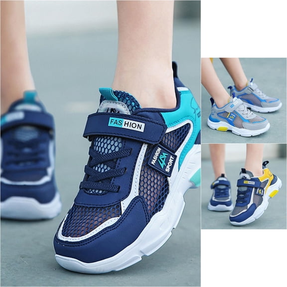 VOUZZA Boys Athletic Sneakers Breathable Single Mesh Knit Upper Lightweight Hook and Loop Sport Running Shoes Kids 5-12