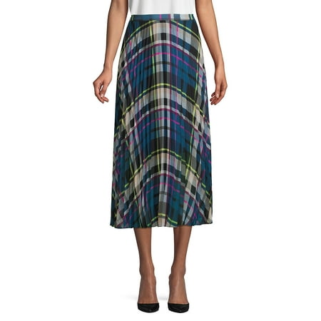 Pleated Plaid Midi Skirt