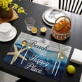 thumbnail image 3 of Dark Blue Coastal Placemats Set of 4, Summer Starfish Beach Wood Grain Placemats for Dining Table, Place Mats for Kitchen Tabletop, Waterproof Wipeable Dining Table Mats Set, 3 of 9