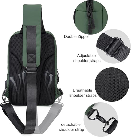 Kabaqoo Crossbody Sling Bag for Travel Work, Shoulder Chest Backpack for Men and Women Green