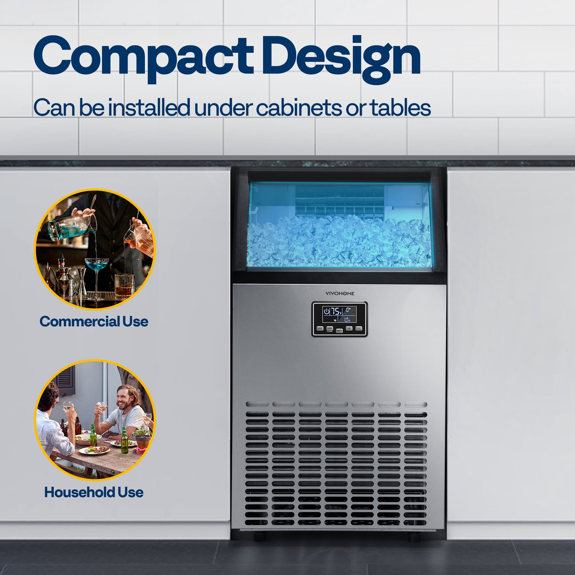 SPECSTAR Commercial Ice Maker 150lbs/24h,Ice Machine with 29lbs Storage 66 Cubes,Stainless Steel Construction,Auto Operation for Bar Home Supermarkets Includes Scoop and Con,Sliver