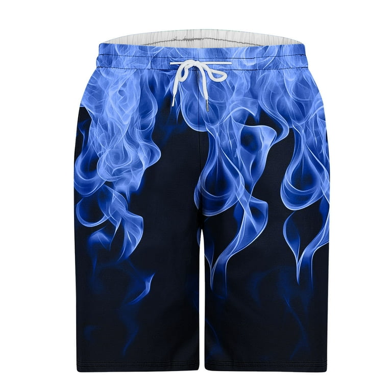 Flame Printed Shorts for Men，Summer High Waisted Knee Length