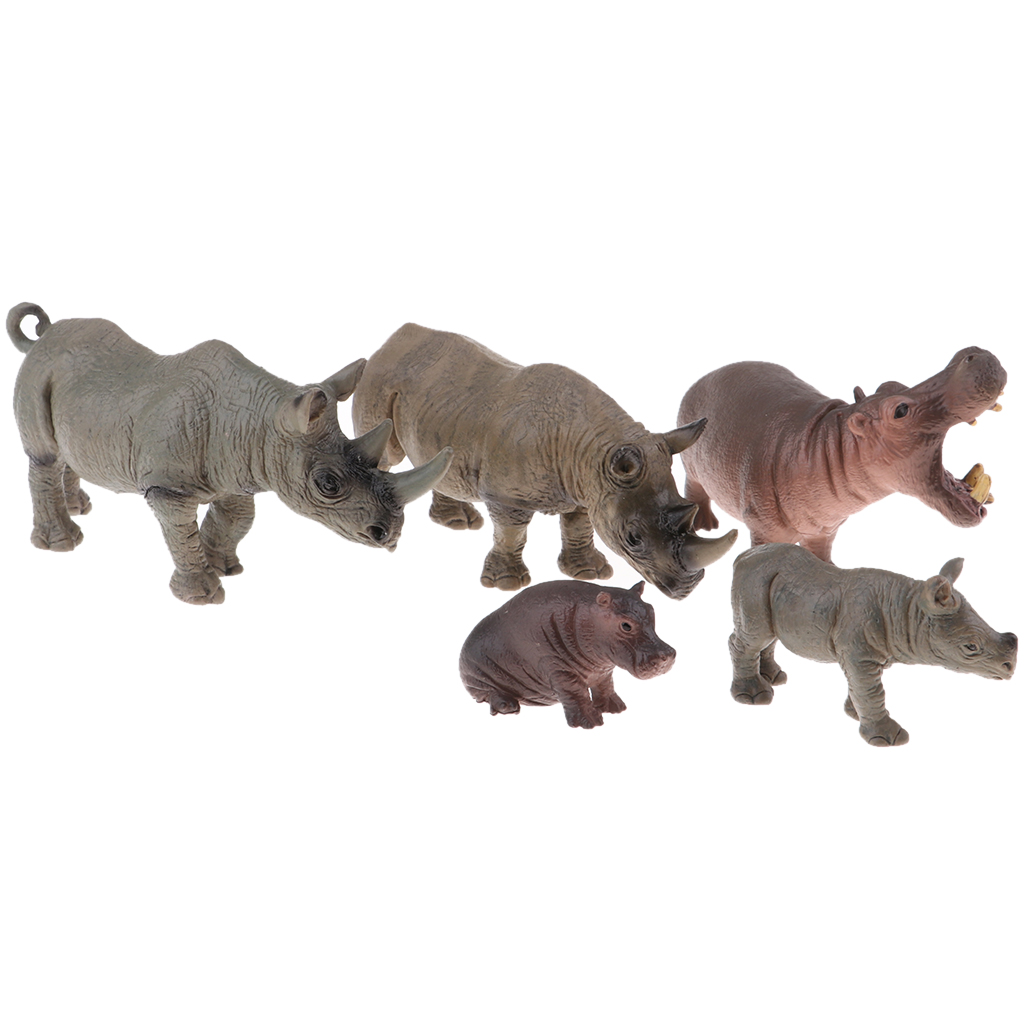 5x Realistic Animal Toy Figures Rhinoceros Model Toys