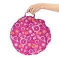thumbnail image 2 of Blossom Round Floor Cushion with Handle, Tossed Circular Repeating Pattern in Retro Style Pink Tones Abstract Bloom, Pillow for Living Room & Dorms, 18" Round, Magenta and Orange, by Ambesonne, 2 of 4