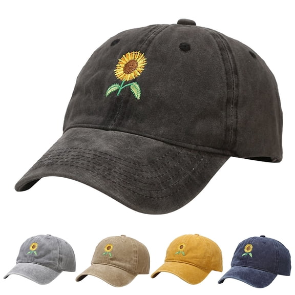 LSQii Baseball Caps for Women Men Casual UPF 80 Lightweight Sunflower Embroidery Trucker Hat Adjustable Breathable UV Protection Sun Hat Black Summer Fashion