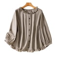 thumbnail image 4 of Warop Cotton Linen 3/4 Sleeve Top for Women Casual Retro Embroidery Turn-Down Collar Blouses, 4 of 9