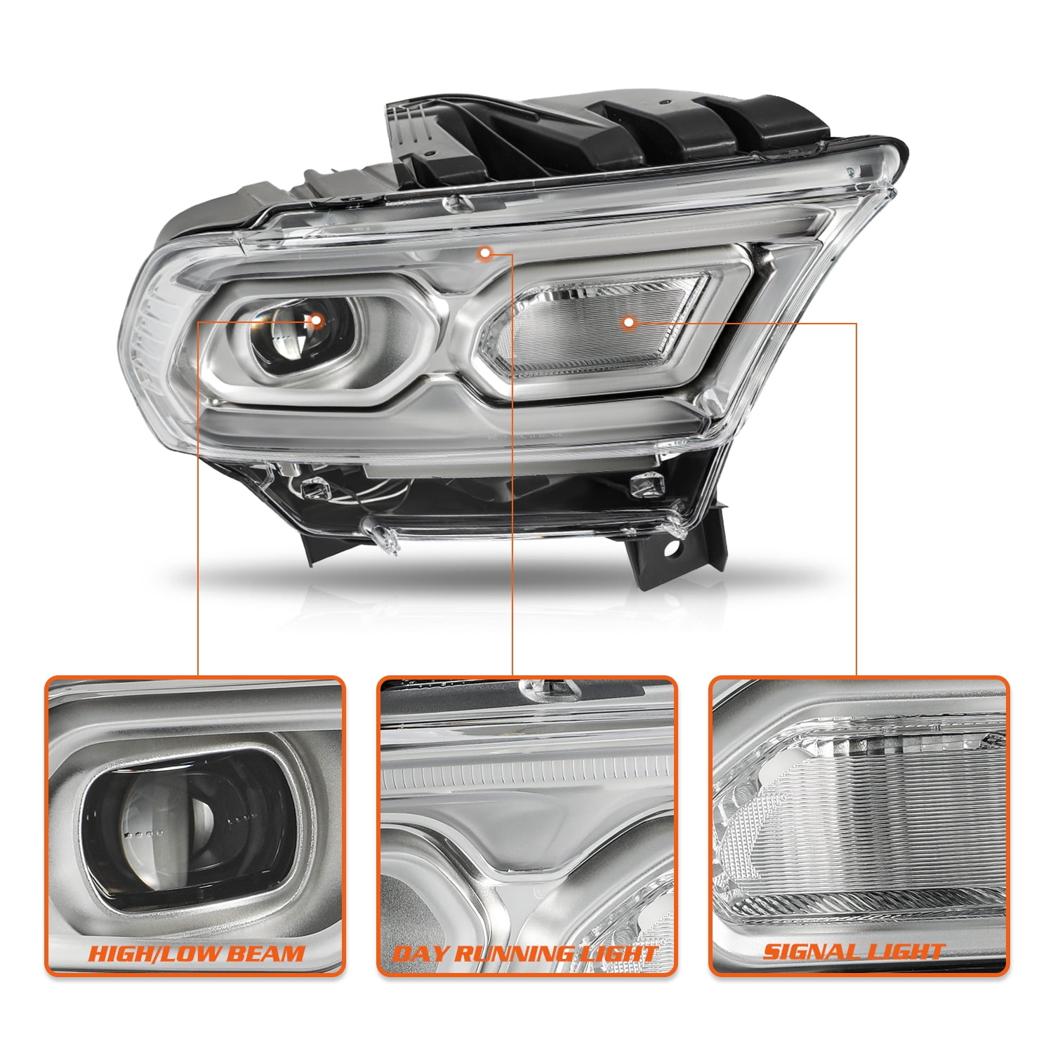 For 2021-2024 Dodge Durango Chrome w/Halogen Turn Signal LED Headlight Passenger