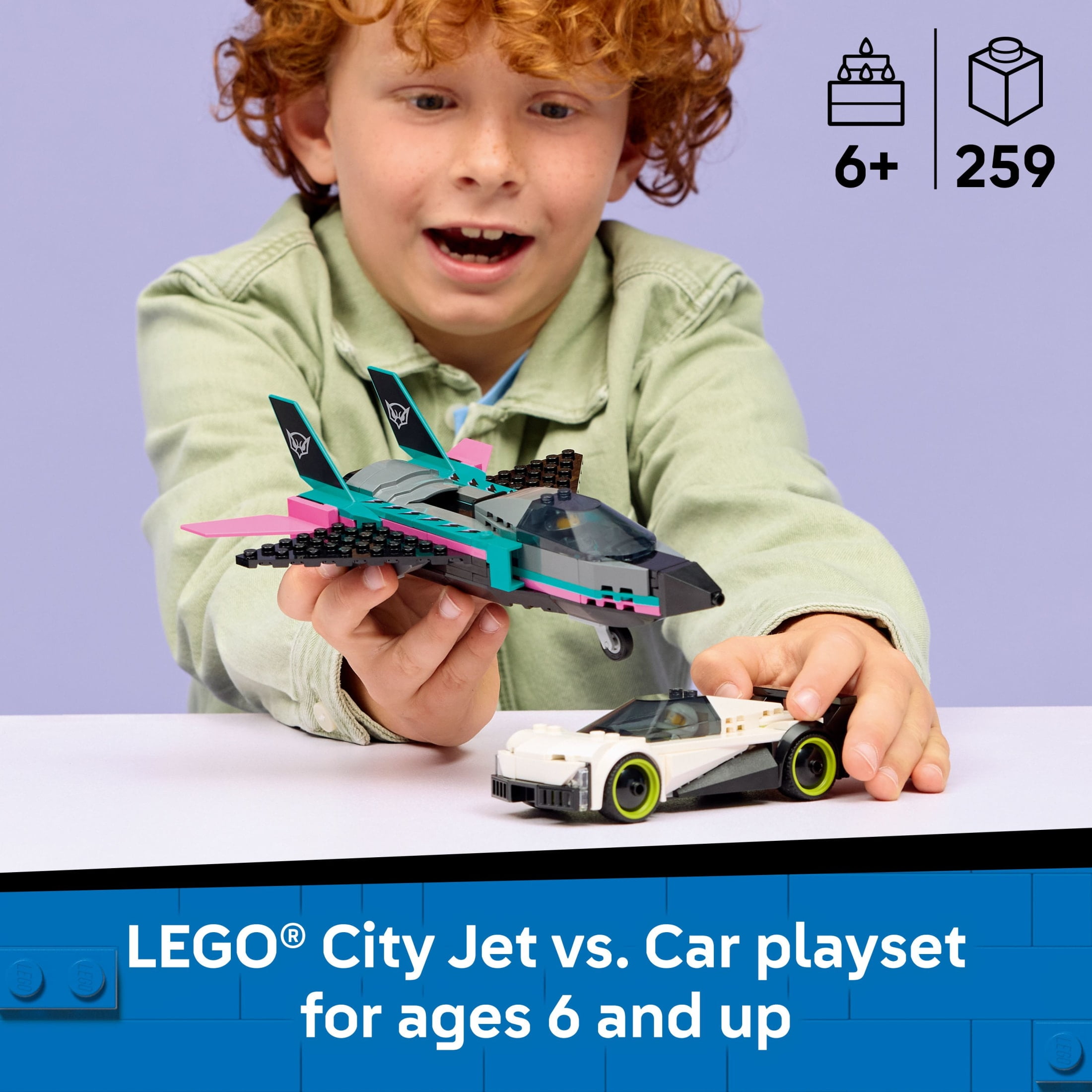 LEGO City Jet vs. Car Building Toys for Kids - Pretend Play Vehicles for Boys & Girls, Ages 6+ - Toy Car & Jet W/Driver & Pilot Minifigures - Gift Idea for Birthdays - 60489