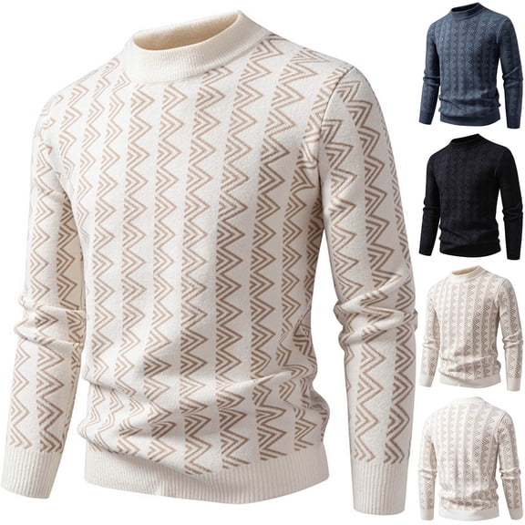 Nmnitkp Mens Sweater Casual Fashion Standing Collar Elasticity Sweater Base Layer Knit Long Sleeve Men Sweater White,L