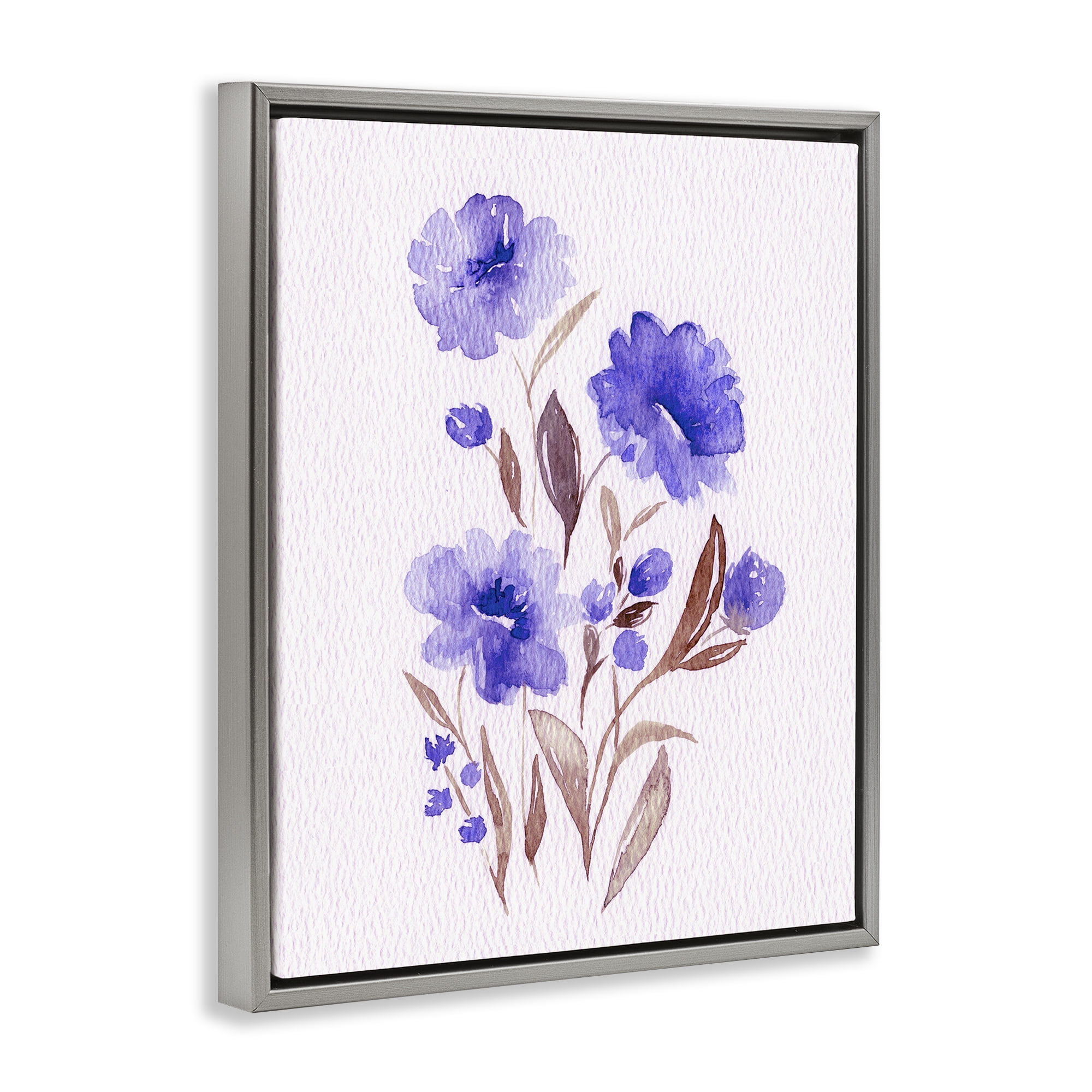 Stupell Industries Watercolor Purple Blossoms Gray Framed Floater Canvas Wall Art, design by Leah Noel Art