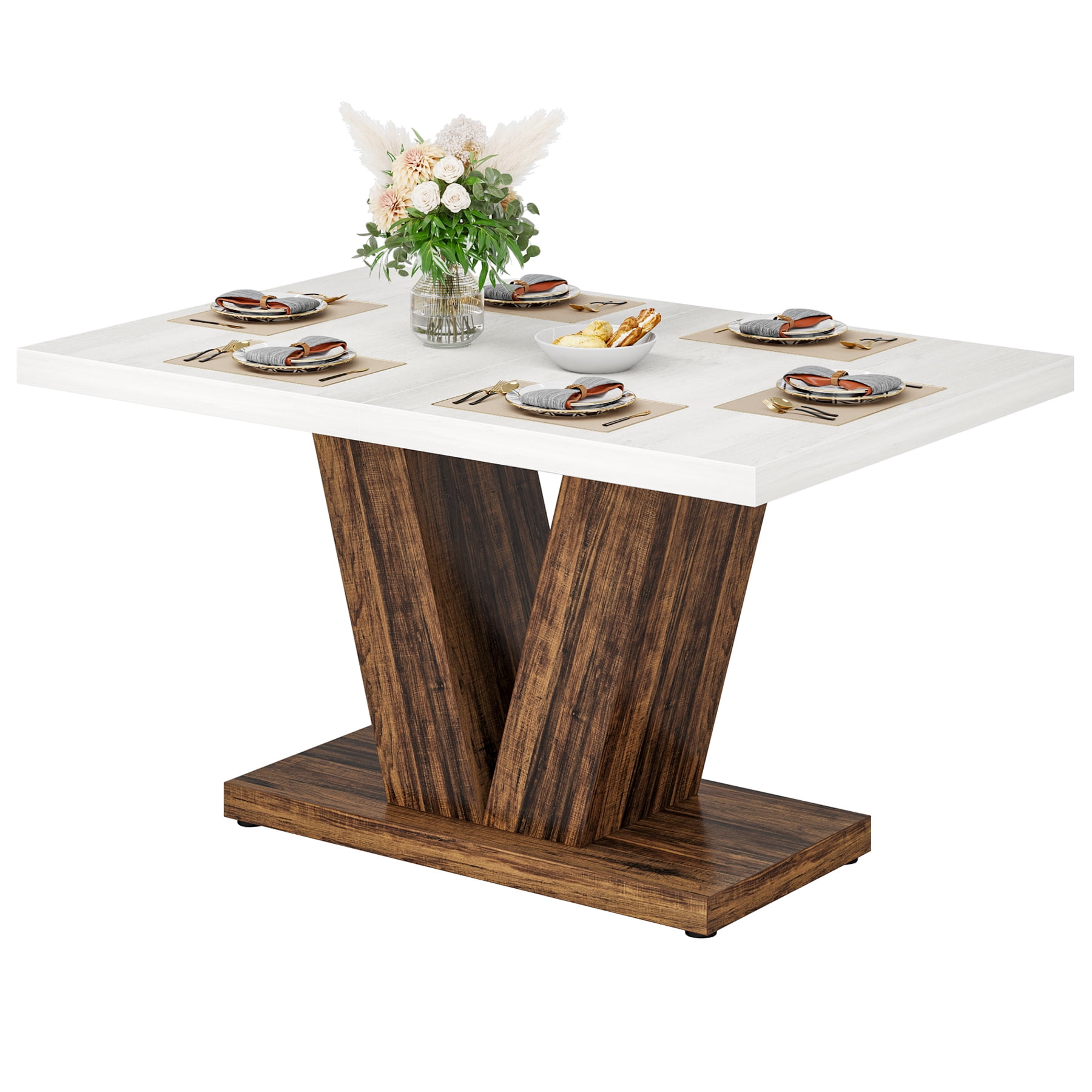 Finmind 47-inch Dining Table for 4 to 6, Farmhouse Wood Kitchen Table for Dining Room, White