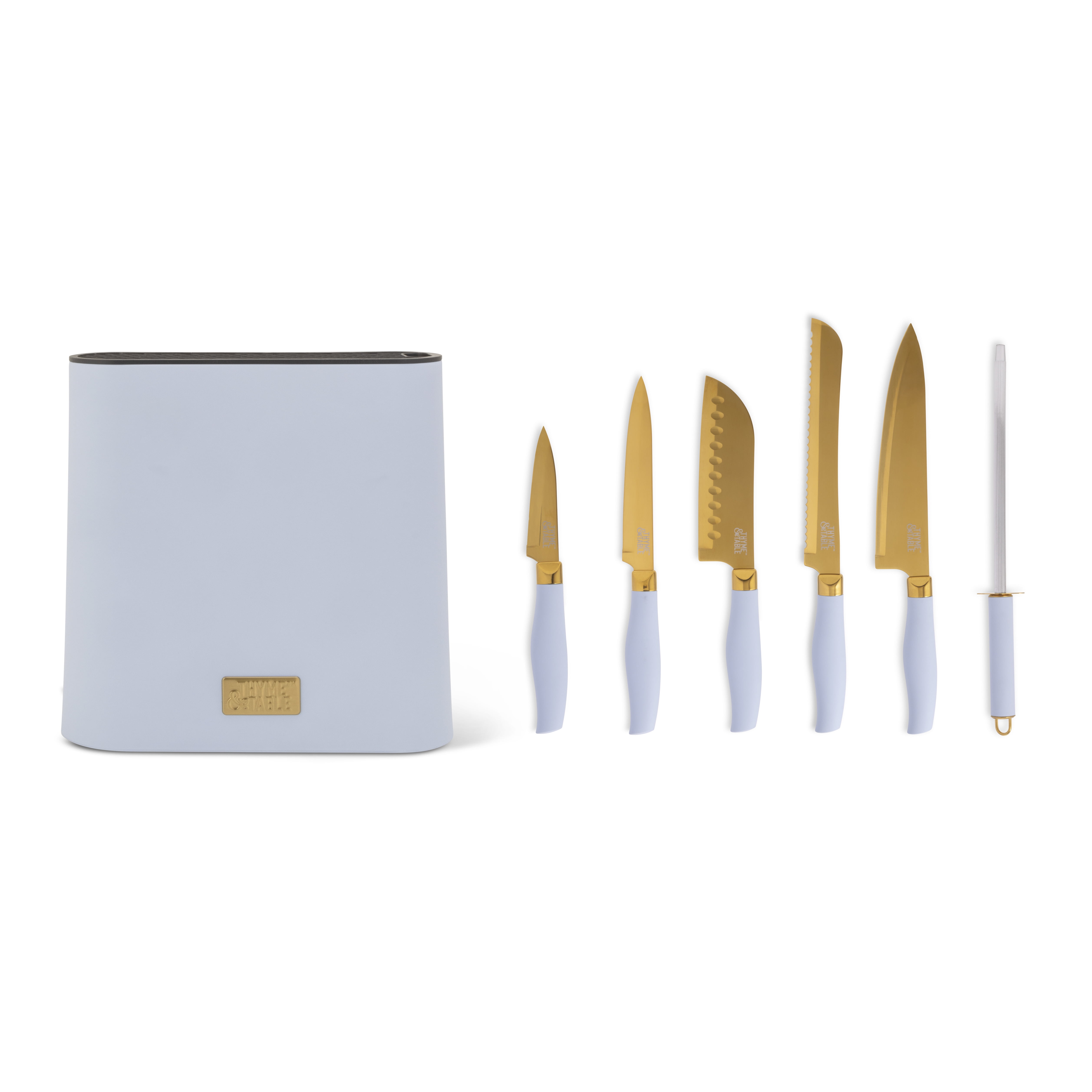 Thyme & Table 7-Piece Knife Block Set, Light Blue