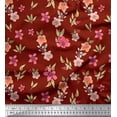 thumbnail image 1 of Soimoi Red Georgette Viscose Fabric Leaves & Primrose Floral Printed Fabric 1 Yard 44 Inch Wide, 1 of 3