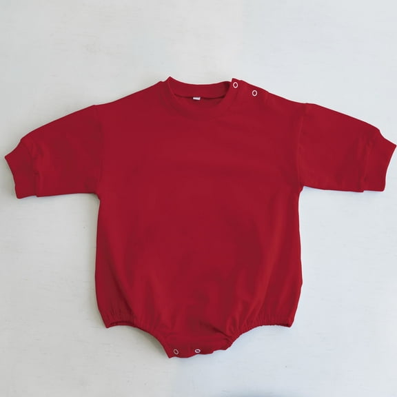 Baby Romper Bodysuit for Baby Boy Girl - Long Sleeve Crewneck Oversized Baby Sweatshirt- Red 0-3M