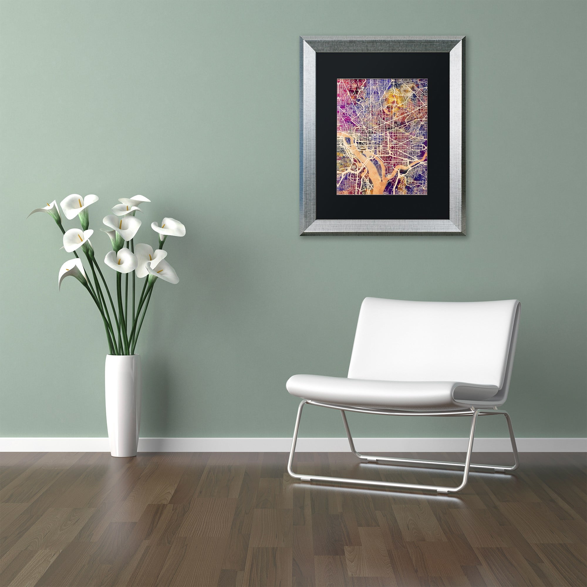 Trademark Fine Art "Washington DC Street Map 2" Canvas Art by Michael Tompsett, Black Matte, Silver Frame