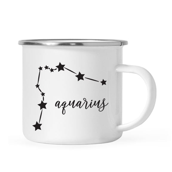 Koyal Wholesale Zodiac Sign Campfire Coffee Mug Aquarius Star Constellation, Minimalistic Black