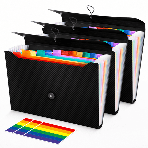 3-Piece Expanding File Folder, 13 Pocket Accordion Organizer for A4 Letter Size Documents