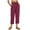 Wine, variant on cocolona Women's Capri Pants with Pocket Summer Solid Color Casual Linen Pants Straight Elastic Waist Wide-leg Cropped Trousers