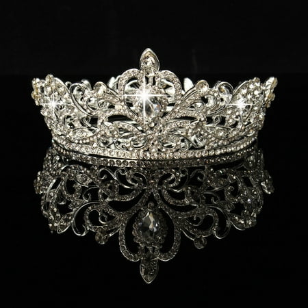 LuckyFine Crystal Rhinestone King Crown Tiara for Wedding Pageant Bridal