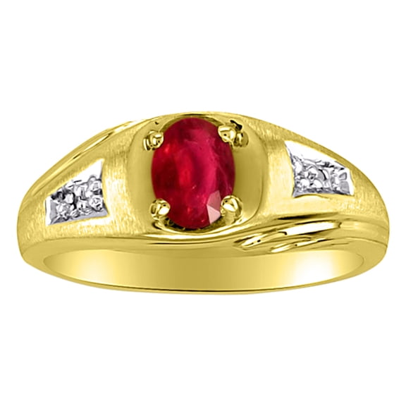 Men's Ruby & Diamond Ring Yellow Gold Plated Silver