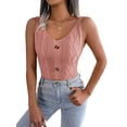 thumbnail image 2 of Women'S V Neck Buttons Knit Tank Tops Summer Casual Sleeveless Shirts Sweater Vest Pink L, 2 of 10