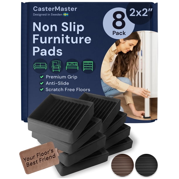 Castermaster Almohadillas antideslizantes para muebles Posavasos cuadrados de goma antideslizantes para patas Pies de silla y topes de cama con agarre antideslizante para el suelo de 2.0 x 2.0 in